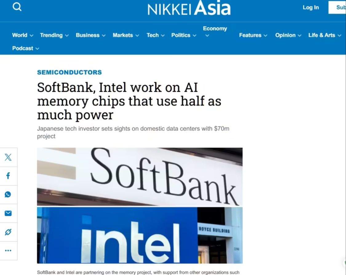 1abe4ce1j00sx7rfn0028d000v900otp 软银、英特尔合作研发新型 AI 内存芯片,耗电量有望减半