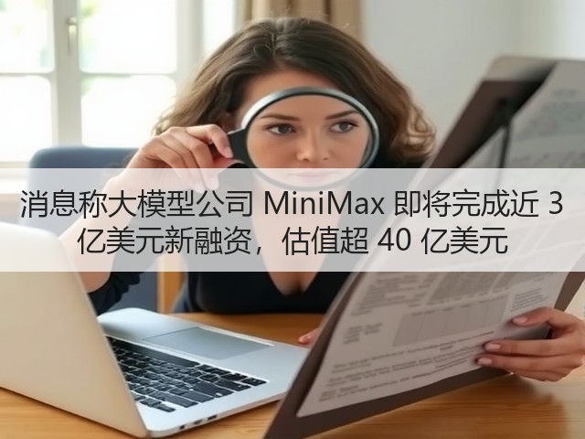 消息称大模型公司 MiniMax 即将完成近 3 亿美元新融资,估值超 40 亿美元(图1) 消息称大模型公司 MiniMax 即将完成近 3 亿美元新融资,估值超 40 亿美元(图1)